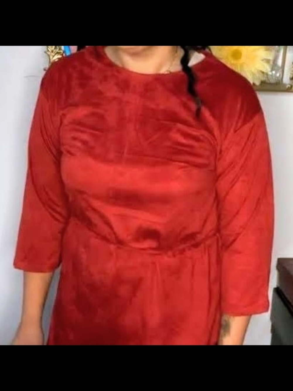 NWT Sz L Neslay Design Fringe Hem Women’s Red Midi Dress - Classic Round Neck